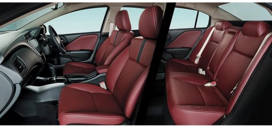 Honda City cabin with the optional burgundy leather