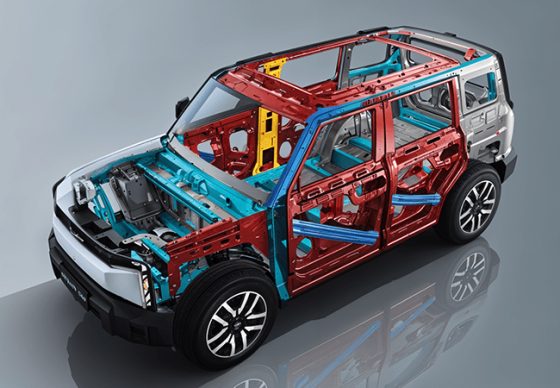 J6 body structure, materials shown by colour